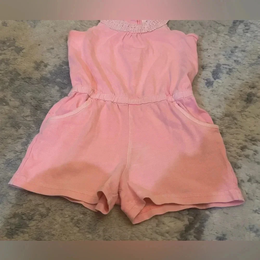 Carter’s Pink Crochet Trim Sleeveless Romper Girls Size 2T